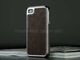   Skin PU Leather Chrome Cover Case for Apple iPhone 4 4S S White  