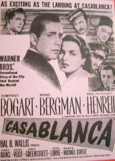 CASABLANCA ~~ BERGMAN & BOGART ~ Original Near Mint US Movie Poster 