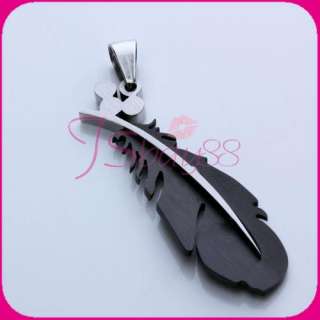 Men Black Titanium Steel Feather Party Necklace Pendant  