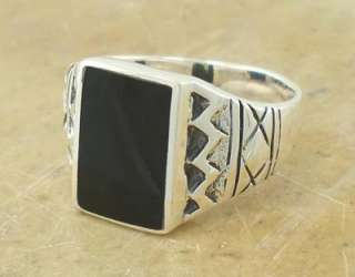 EXOTIC MENS .925 STERLING SILVER AZTEC ONYX RING size 12  