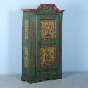   Original Painted Armoire/Shrunk Dated 1810 With Birds and Florals