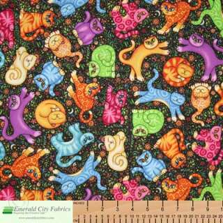RJR Sew Catty Allover Cats Black   18x44 REMNANT   Novelty Cotton 