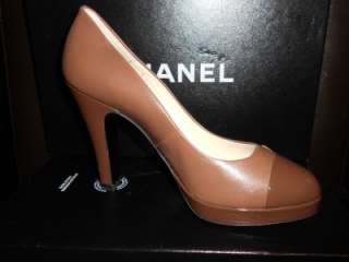 CHANEL Classic Leather and Patent Cap Toe Platform Pumps Heels Shoes 