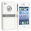 WHITE DELUXE HARD CASE COVER CHROME STAND RUBBERIZED CLIP FOR IPHONE 4 