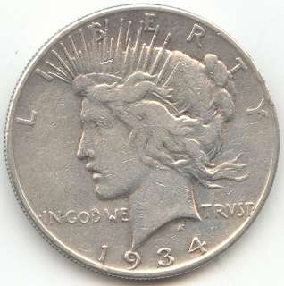1934 S Peace Dollar, F VF Details, True Auction,   