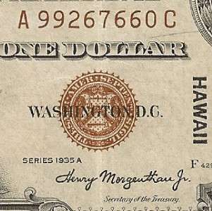 US CURRENCY 1935A HAWAII $1 SILVER CERTIFICATE CH VERY FINE, A C 