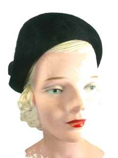 Vintage Schiaparelli Black Fur Felt Hat 1950s  