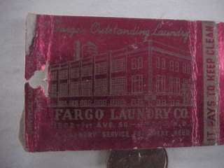 1930 40s Era Fargo North Dakota Laundry Company matchbook It Pays to 