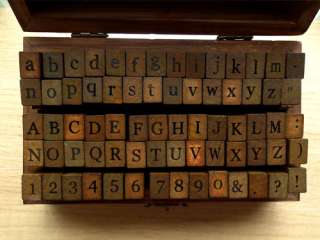 70pcs Alphabet Rubber Stamps Wooden Box Set Vintage style Wood Letters 