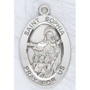 Sterling Silver Oval Medal Necklace Patron Saint St. Sophia with 18 