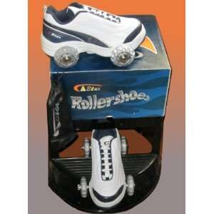   White & Navy Wheely Roller Shoes Skates 4.5 Ladies 6 