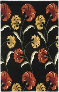   Botanical Black And Multi New Zealand Wool Carpet Area Rug 8 x 10
