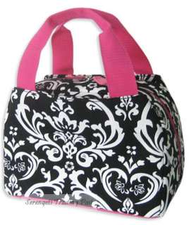 BLACK & PINK FLORAL Lunch Bag Tote School Insulated Mylar Lined 9.5 W 