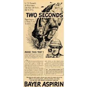   Ad Bayer Aspirin Rhinoceros Tablet Medicine Relief   Original Print Ad