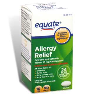 Allergy Relief, Cetirizine 10 mg, 90 Tablets   Equate  
