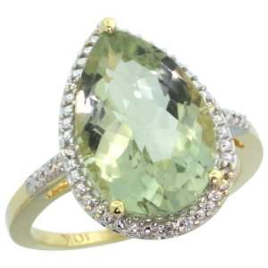  Ring w/ Brilliant Cut Diamonds & Pear Cut (15x10mm) Green Amethyst 