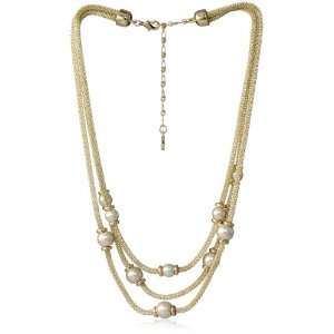 Anne Klein Gold  Tone Champagne Pearl 3 Row Necklace