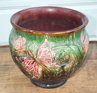 Rare Antique Majolica Pottery Butterfly Dragonfly Jardiniere Weller 