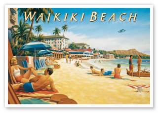 HAWAIIAN Vintage Art Deco HAWAII Waikiki Beach POSTER   