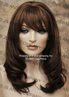   Layered straight wig with bangs center skin part Brown auburn mix