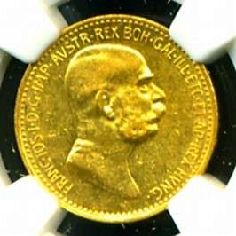 1908 AUSTRIA GOLD COIN 10 CORONA ANNIVERSARY NGC CERTIFIED GENUINE 