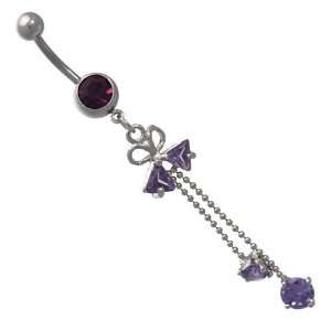    Ballet Silver Amethyst Crystal Surgical Steel Belly Bar: Jewelry