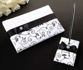 pc Black & White Wedding Collection Guest Book Pen Set Basket Ring 