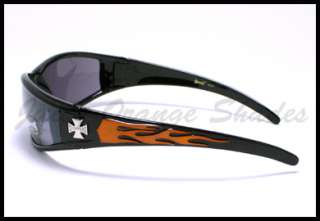 CHOPPERS Motorcycle WRAP Sunglasses BLACK w/ BLUE FLAME  
