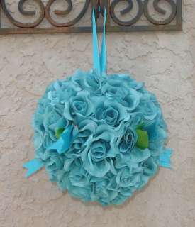 MEDIUM FLOWER BALLS ~ TURQUOISE BLUE Pew Bows Wedding Flowers Arch 