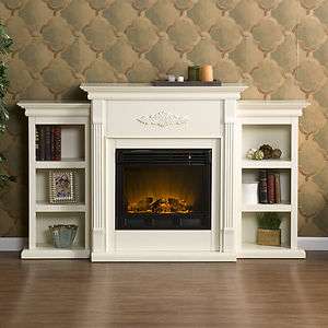   Tennyson Ivory ELECTRIC FIREPLACE Mantle w/ Bookcases TV Stand FE8544