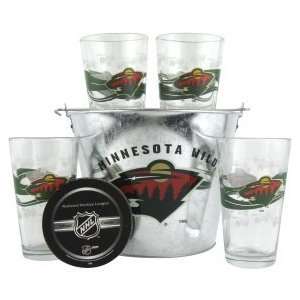 Minnesota Wild Pint Glasses and Beer Bucket Set  Minnesota Wild Gift 