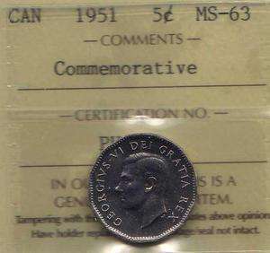 1751 1951 (First Canadian Commemorative Nickel) Canada Five Cent. ICCS 