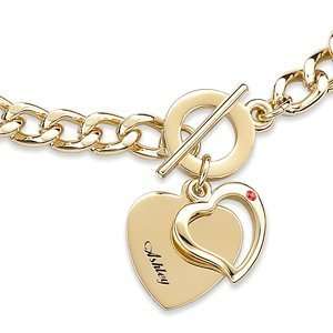   Name & Birthstone Heart Charm Bracelet   Personalized Jewelry Jewelry