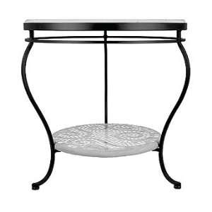  Cafe au Lait Double tiered Outdoor Side Table   Black, 24 