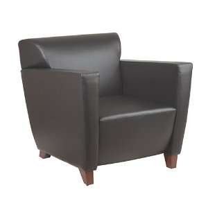  Black Leather Office Club Chair,Cherry Finish