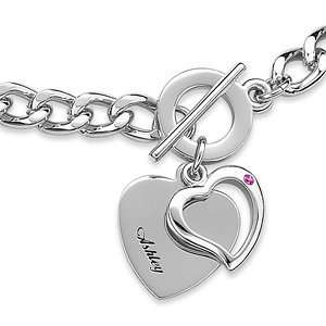  Name & Birthstone Heart Charm Bracelet   Personalized 