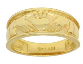   Silver or Yellow Gold Irish Celtic Claddagh Wedding Ring Band  