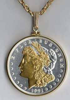 Gold on Silver Morgan Silver Dollar Coin Necklace in Gold Filled Plain 