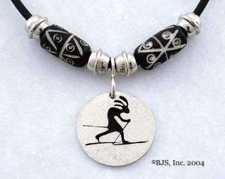 Silver Cross Country Skiing Necklace, Kokopelli Jewelry  