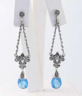 Marcasite Sterling Silver Dangle Blue Topaz Earrings  