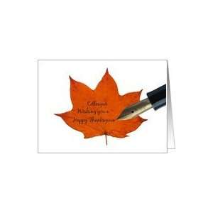  colleague orange maple leaf thanksgiving message card Card 