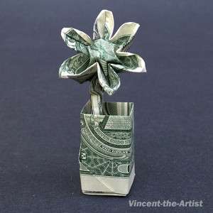 Dollar Bill Origami FLOWER in POT   Great Gift Idea Plant made from 