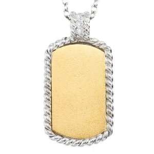 Personalized 14k Yellow gold monogramed dog tag pendant necklace with 