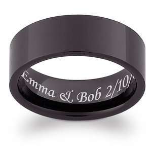   Mens Engraved Black Tungsten Flat Band   Personalized Jewelry Jewelry