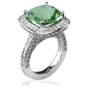  Large checkerboard cut Green Amethyst and diamond ring in 