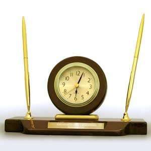   Personalized Mahogany Desktop Clock with Double Pens