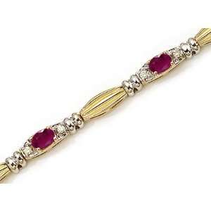    14kt Yellow Gold Ribbed Link Diamond and Ruby Bracelet Jewelry