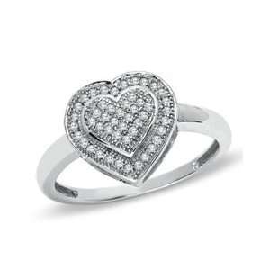  Diamond Double Heart Ring in 10K White Gold   Size 7 1/7 