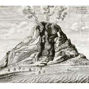  Engraving of Vesuvius Erupting by Athanasius Kircher. Size 