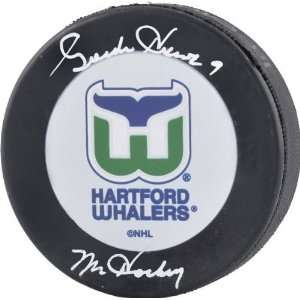Gordie Howe Hartford Whalers Autographed Hockey Puck with Mr. Hockey 